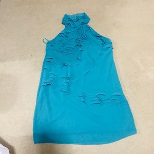 Turquoise halter top pleated dress